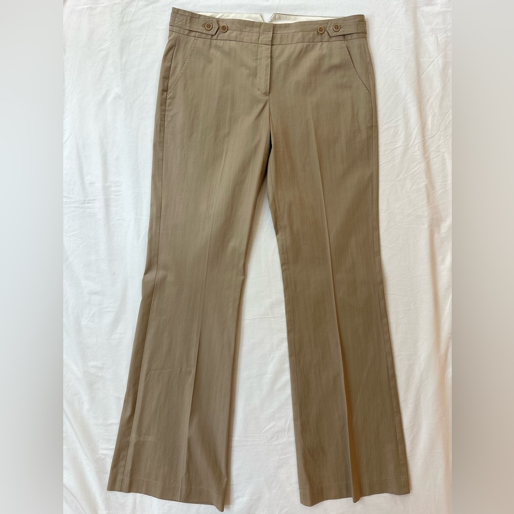 BCBGMaxAzria Women’s Dress Pants tan with subtle pinstriping in fabric.